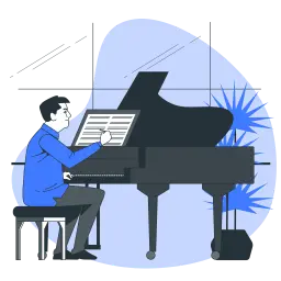 pianist learning music theory on the piano